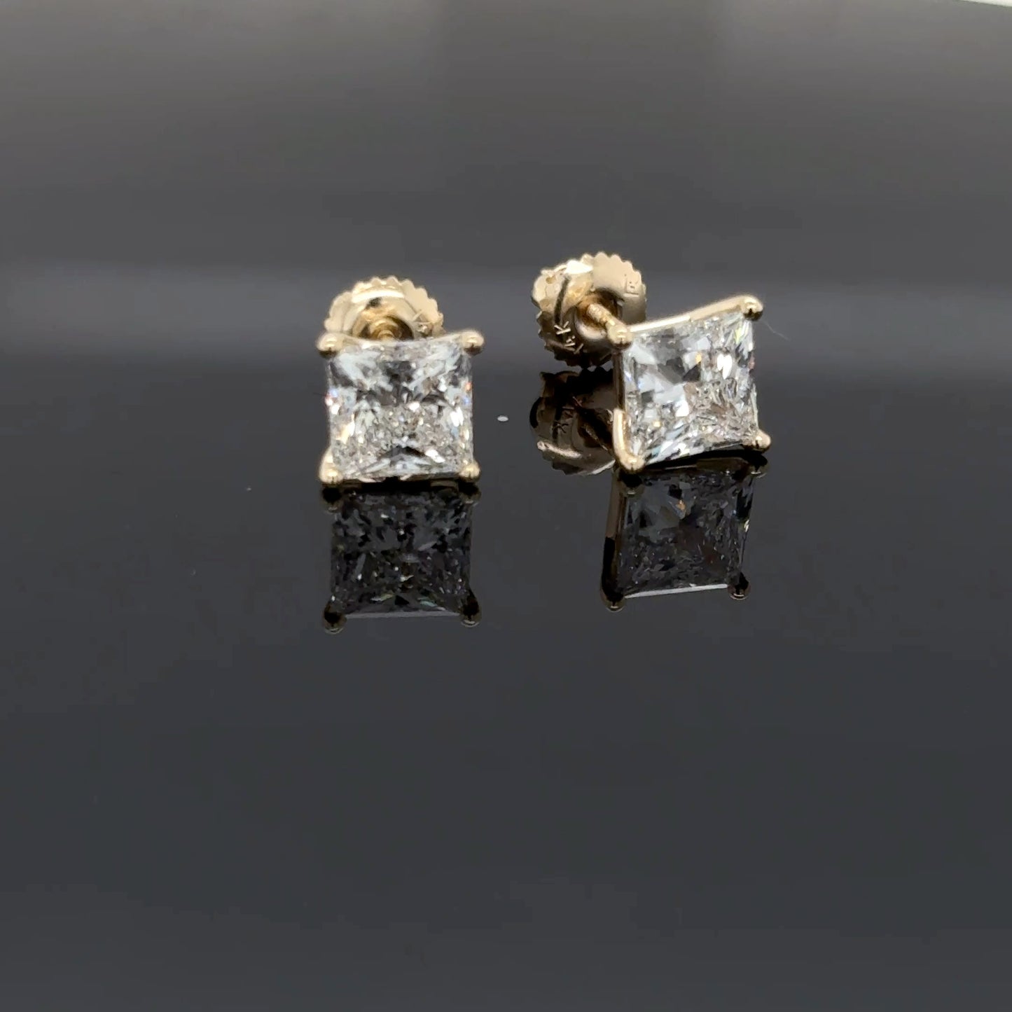 14kt Yellow Gold Princess Cut Lab Grown Diamond Studs (Screwback)